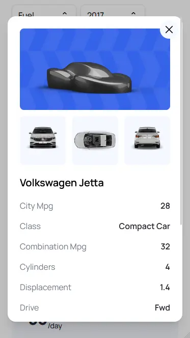 Mobile screenshot of car details view within Car Query application